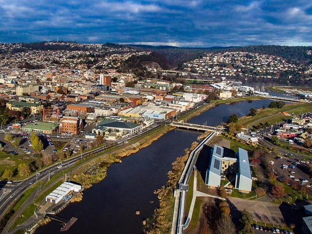Launceston city aereal panoramic view, Tasmania, Australia.