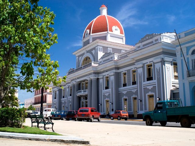 Goverment palace at José Martí central park panoramic view, Cienfuegos city