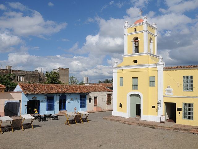 Church and San Juan de Dios square panoramic view, Camagüey city