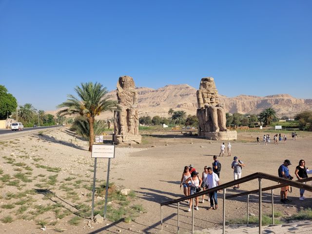 Temple of the Colossi of Memnon panoramic view, Luxor, Egypt.
