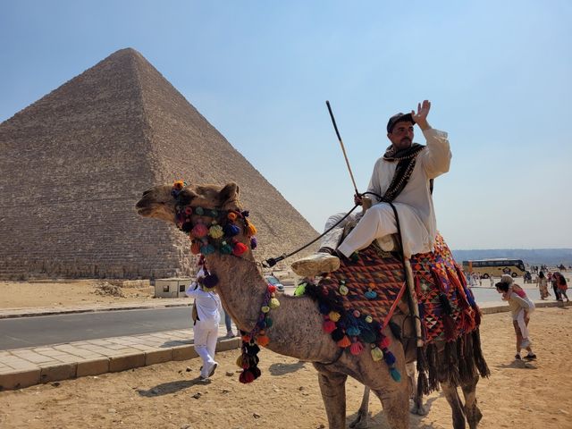 The Three Pyramids of Giza panoramic view, Giza, Cairo, Egypt.