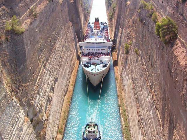 The Corinth Canal of Peloponnese in Greece.