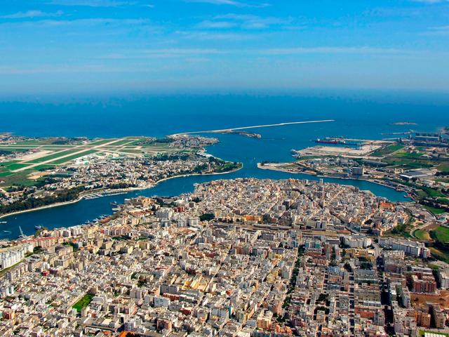 Brindisi city aereal panoramic view, Puglia, Italy.
