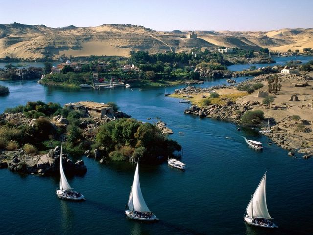 Felucca ride on the Nile River in Aswan, Egypt.