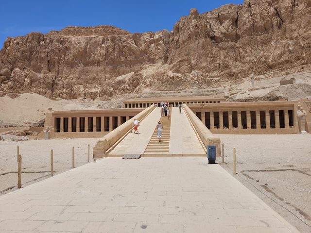 Mortuary Temple of Hatshepsut or Temple of Deir el-Bahari panoramic view, Luxor, Egypt. 