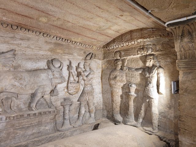 Catacombs of Kom El Shoqafa interior view, Alexandria, Egypt.