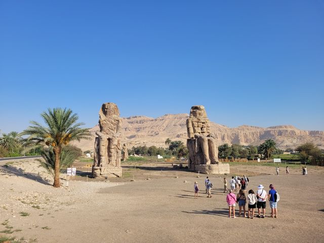 Temple of the Colossi of Memnon panoramic view, Luxor, Egypt.