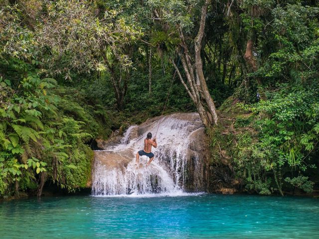 Waterfall in Guanayara natural park panoramic view, Trinidad, Sancti Spíritus, Cuba.  MOTORCYCLE TOUR FROM HAVANA TO CAYO COCO.