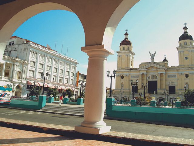 Cathedral of Santiago  and Céspedes park panoramic view, Santiago de Cuba city