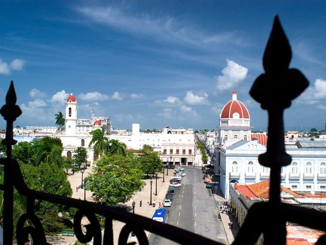 Goverment palace at José Martí central park panoramic view, Cienfuegos city