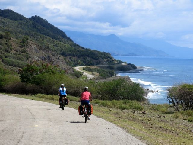 Cuba south coast road, the Caribbean sea and Sierra Maestra range panoramic view, Turquino National Park, Granma, Cuba.