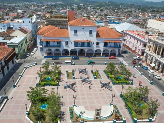 Cespedes central park panoramic view, Santiago de Cuba, Cuba.