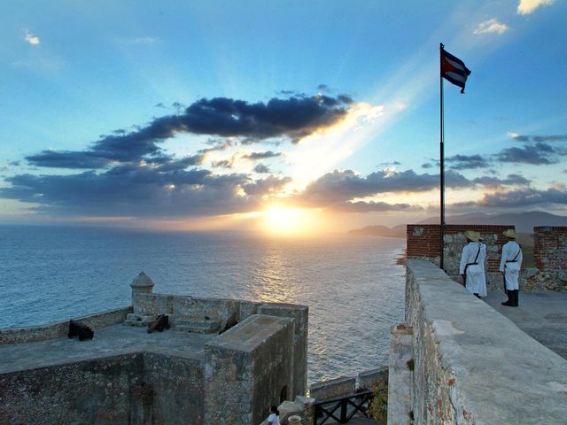 Sunset at San Pedro de la Roca del Morro fortress view, Santiago de Cuba city