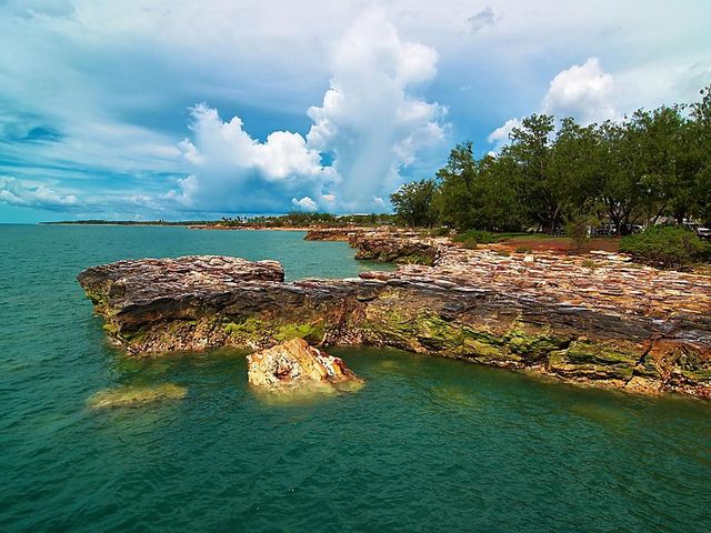 The rocky coast of Darwin panoramic view, Northern Territory of Australia.