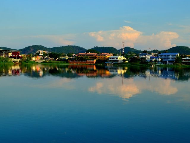 Atitlan lakeand Flores city panoramic view, Guatemala