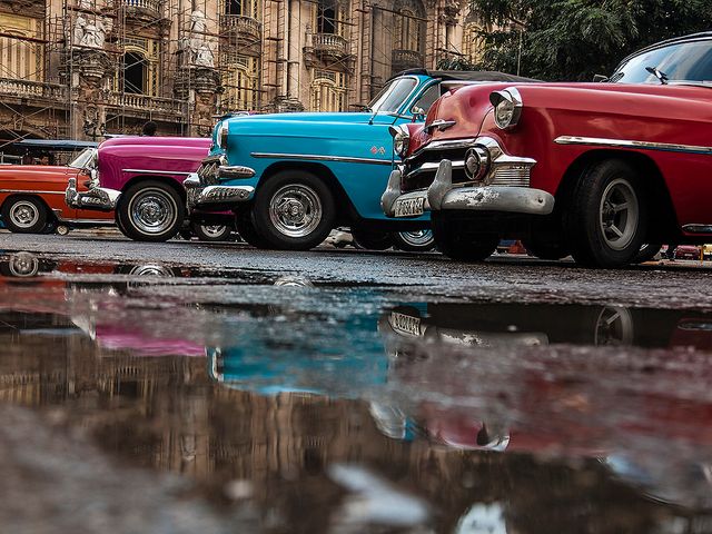 Old classic cars in Old Havana, Havana, Cuba. MOTORCYCLE TOUR FROM HAVANA TO VARADERO.