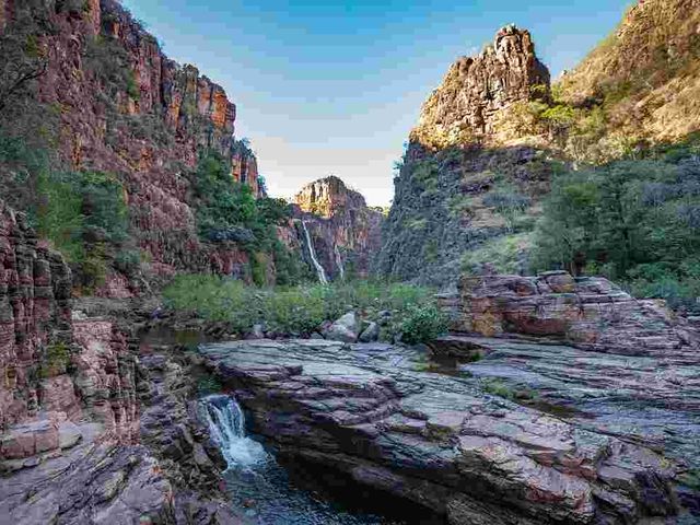 Twin Falls in Kakadu national park panoramic view, Northern Territory (NT), Australia.