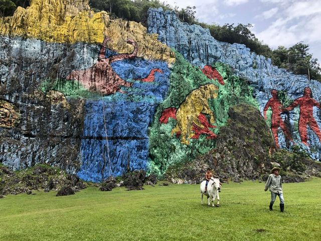 The Mural of Prehistory panoramic view, Viñales valley, Pinar del Río. TWO DAY MOTORCYCLE TOUR: HAVANA - VIÑALES.