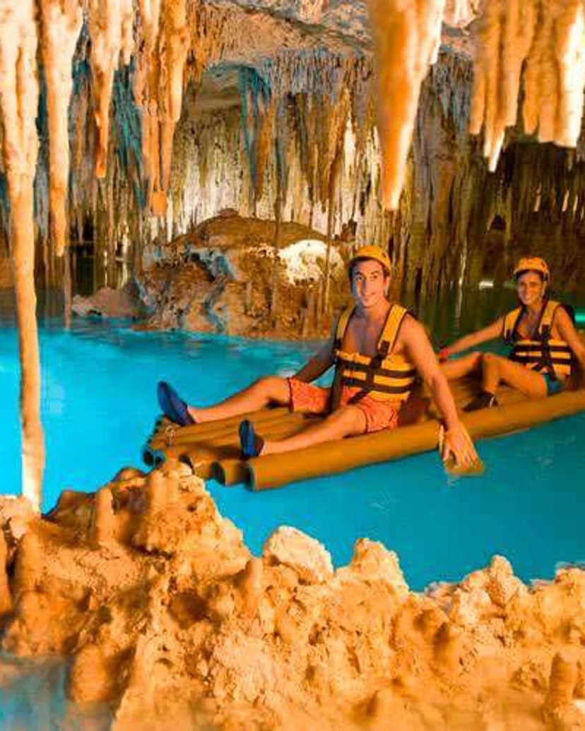 Enjoy the incredible experience in the stalactive river in Xplor Park, Playa del Carmen, Yucatan Peninsula. Mexico.