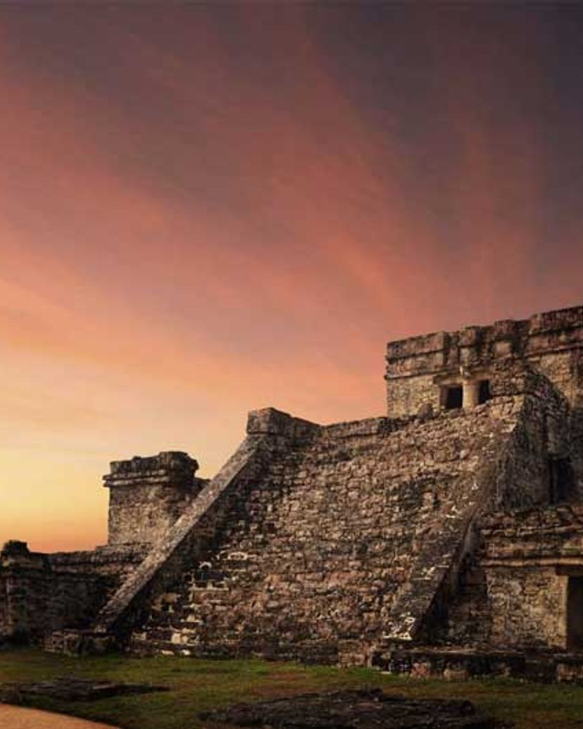 Pyramid "El Castillo" in Tulum Archaeological Zone. Tulum, Mexico.