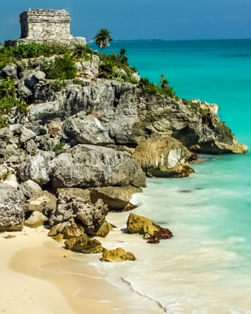 Pyramid "El Castillo" in Tulum Archaeological Zone. Tulum, Mexico.