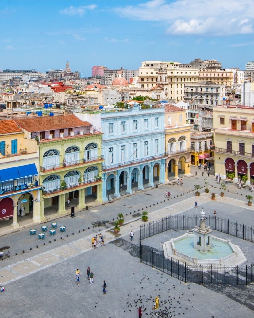 Plaza Vieja square panoramic view, Old Havana, Havana, Cuba.