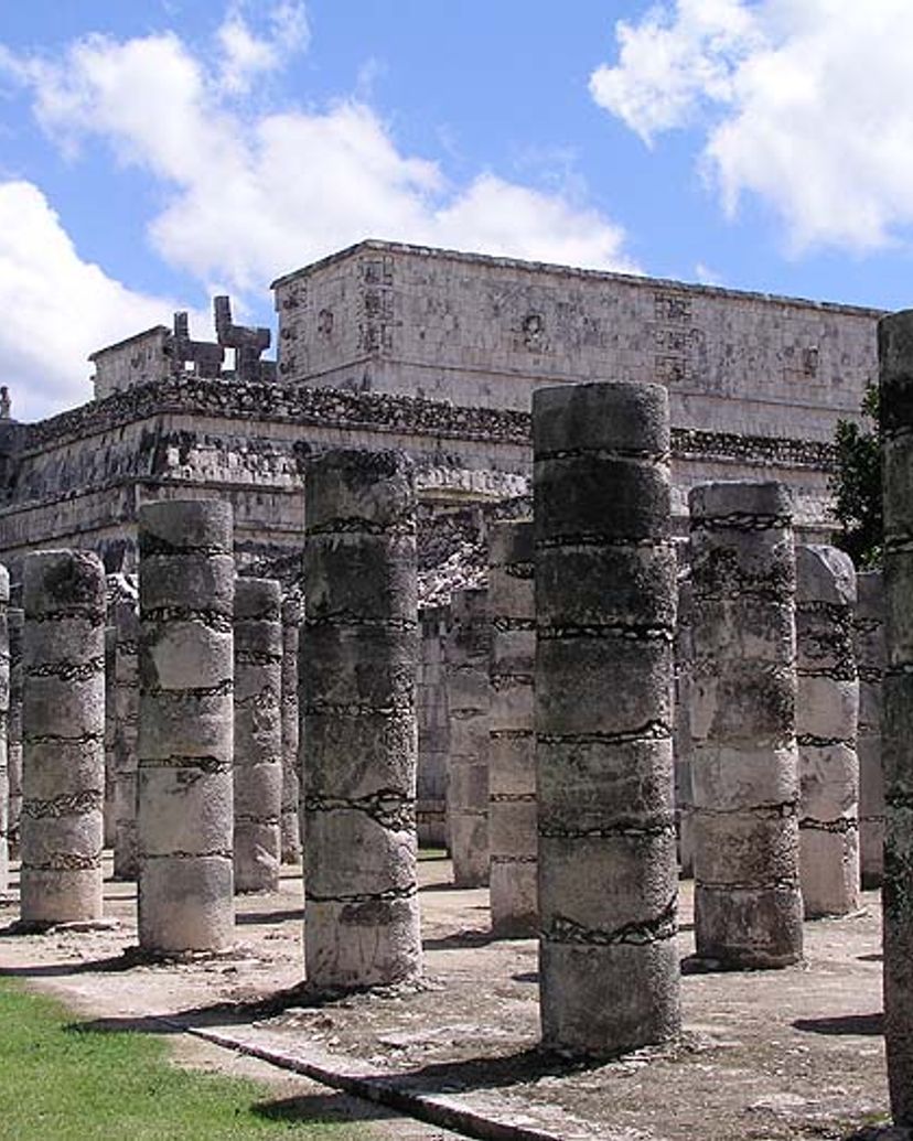Columns in the Temple of a Thousand Warriors in Chichen Itza Archaeological Zone, Cancun, Mexico.