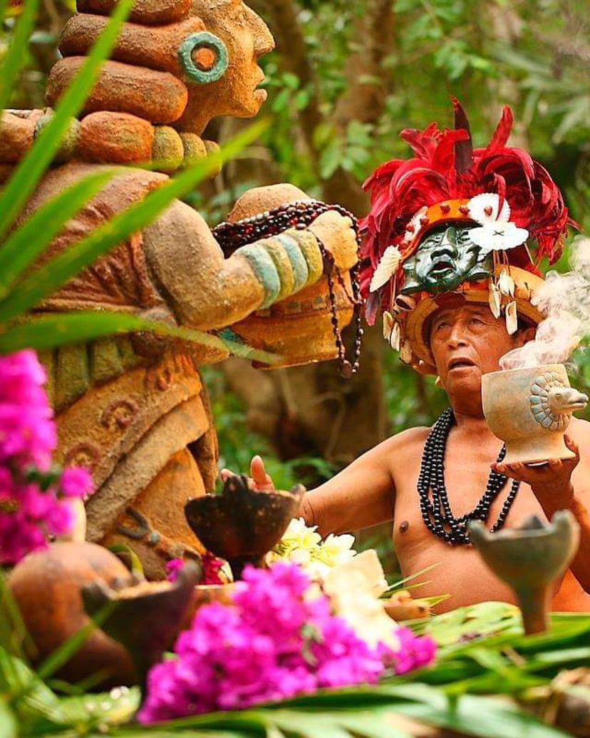 Representation of the culture and traditions of the Maya, in Chichen Adventure Park, Chichen Itza. Cancun, Mexico.