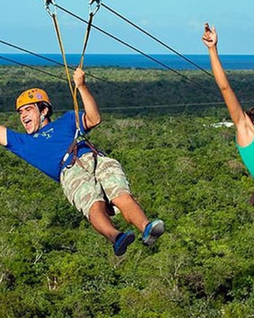 Zip-lines, amazing experience in Xplor Park, Playa del carmen, Yucatan Peninsula. Mexico.