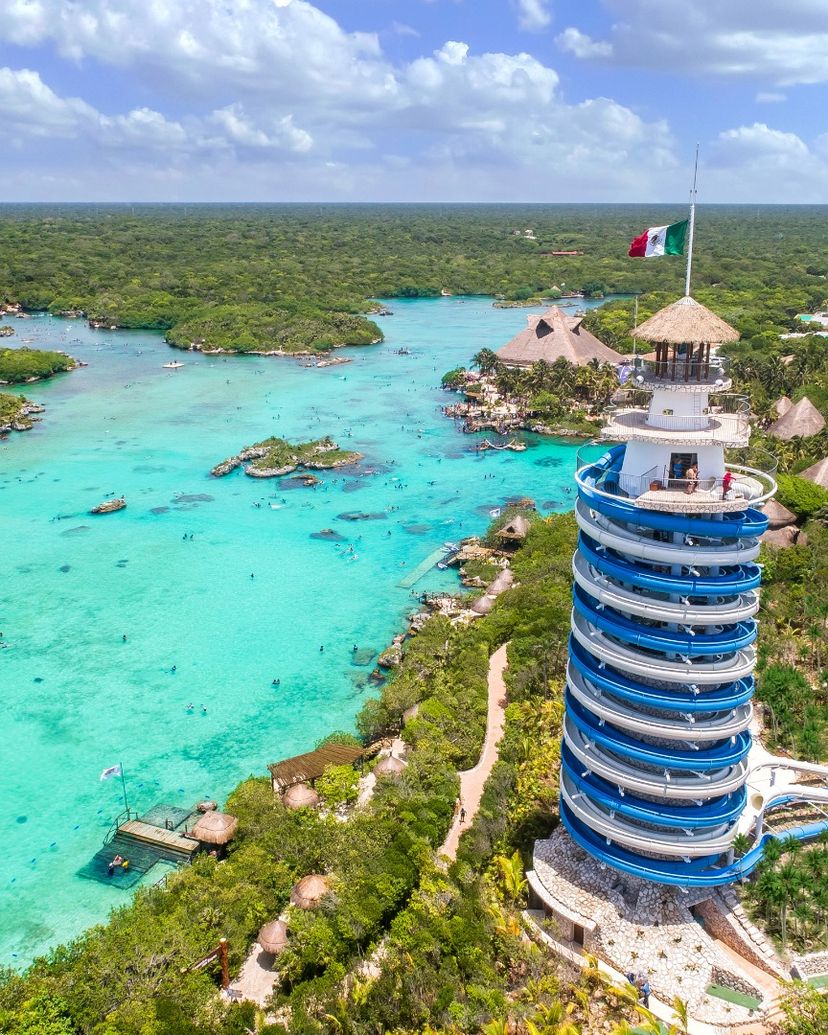 Panoramic View of Xel-Ha Park, with many fun attractions in the Yucatan Peninsula. Mexico.