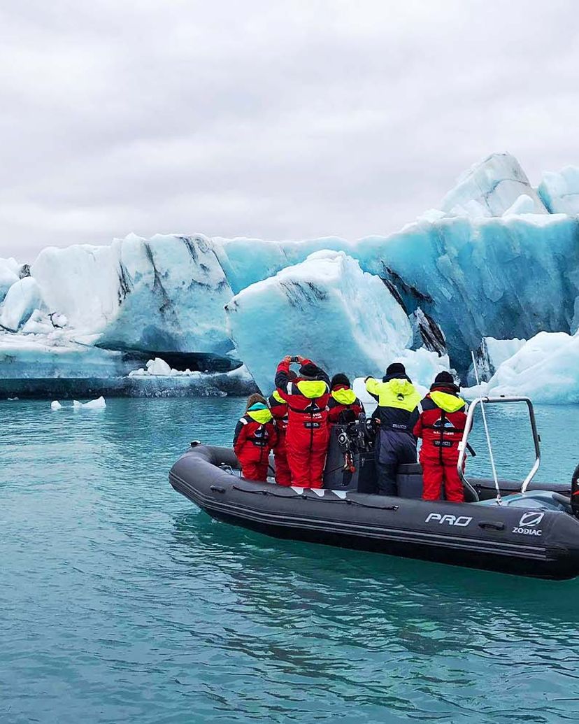 Zodiac boat while visiting the Glacier Lagoon Fjallsárlón, Iceland.