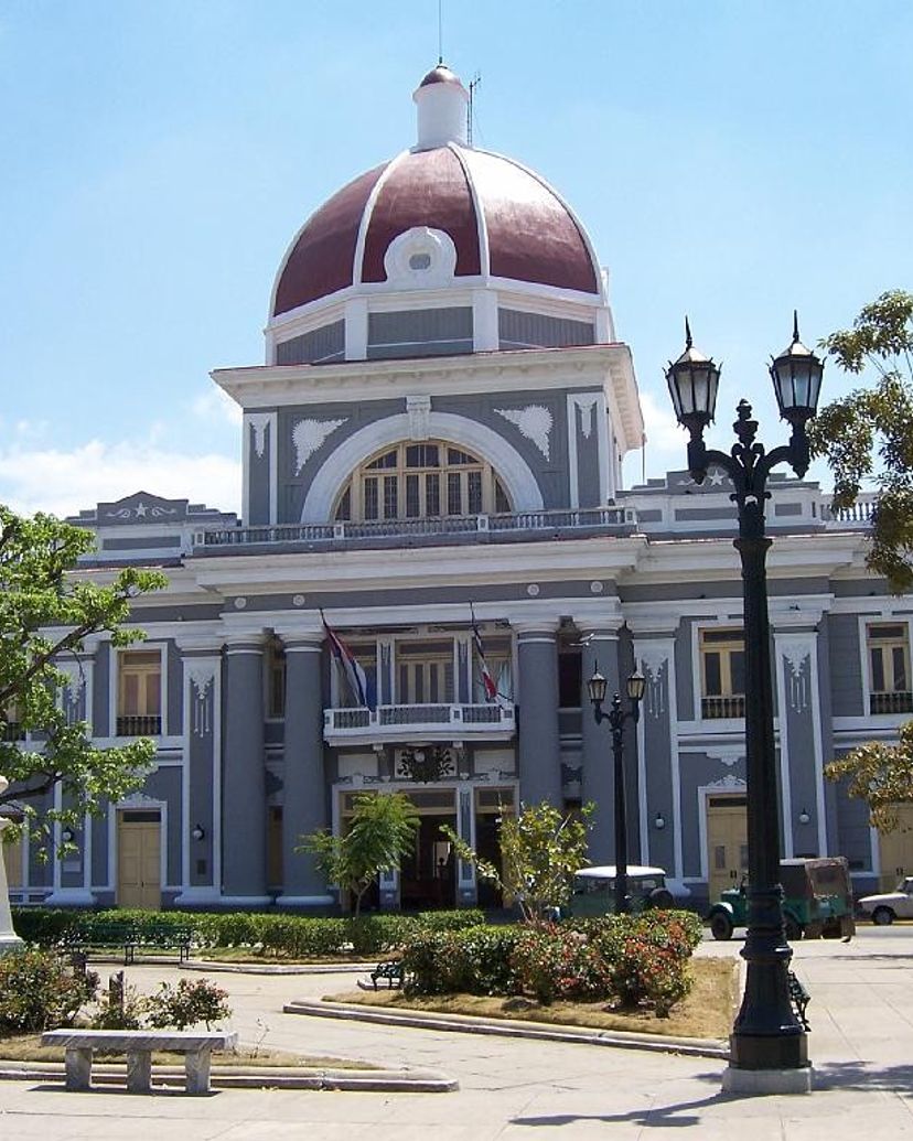The Goverment palace panoramic view in José Marti Central Park, Cienfuegos city, Cuba.