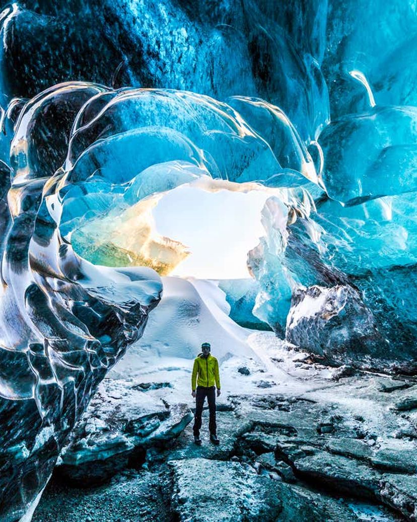 Vatnajokull ice cave panoramic view, Iceland.