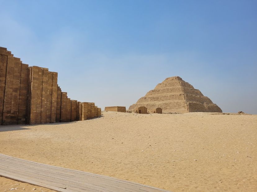The Step Pyramid Complex of Djoser at Saqqara panoramic view, Giza, Egypt.