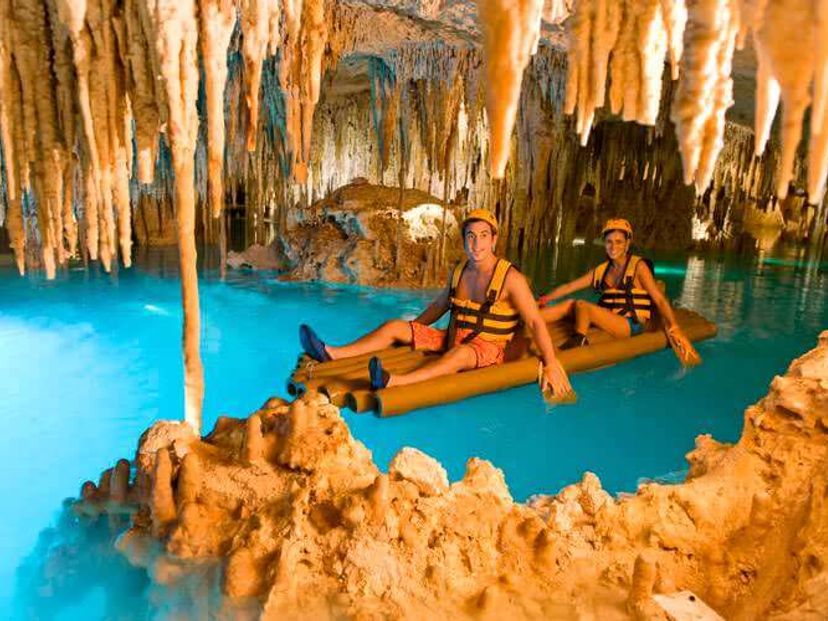 Enjoy the incredible experience in the stalactive river in Xplor Park, Playa del Carmen, Yucatan Peninsula. Mexico.