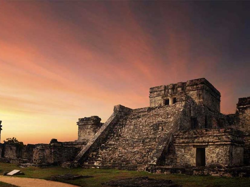 Pyramid "El Castillo" in Tulum Archaeological Zone. Tulum, Mexico.
