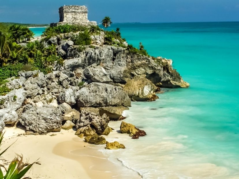 Pyramid "El Castillo" in Tulum Archaeological Zone. Tulum, Mexico.