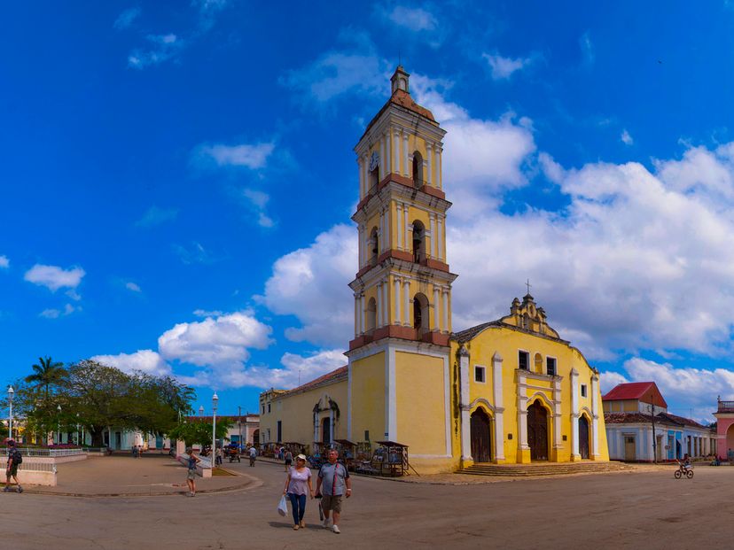 San Juan de los Remedios cathedral panoramic view. “Ride to Santa Clara & Remedios in Old Fashion American Classic Cars” Tour
