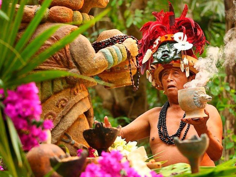 Representation of the culture and traditions of the Maya, in Chichen Adventure Park, Chichen Itza. Cancun, Mexico.