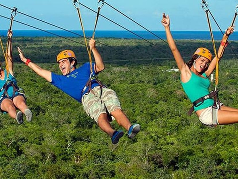 Zip-lines, amazing experience in Xplor Park, Playa del carmen, Yucatan Peninsula. Mexico.