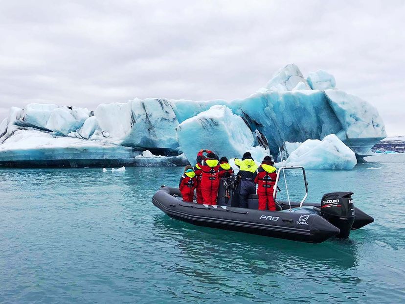 Zodiac boat while visiting the Glacier Lagoon Fjallsárlón, Iceland.