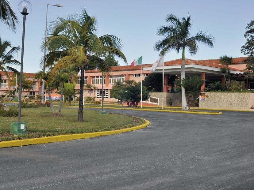 Panoramic hotel entrance view